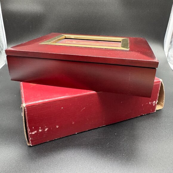 Vintage Wood Keepsake Jewelry Box and Photo Frame Burgundy Gold Accent - Picture 7 of 9